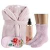 Ellen Tracy Bath and Body Gift Set for Women- Relaxing At Home Spa Set with Plush Bathrobe, Fuzzy Pink Socks, Eye Mask, and Cherry Blossom Scented Pillow Mist