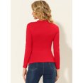 thumbnail image 4 of Unique Bargains Blouse en Tricot à Manches Longues et Col Montant Froncé pour Femmes Rouge TG, 4 of 5