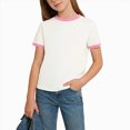 thumbnail image 2 of Sgkm Girls T Shirts Solid Color Short Sleeve Crewneck Cotton Top Soft Breathable Casual Everyday Wear Pink 1-2 Years, 2 of 5