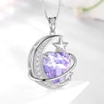 thumbnail image 5 of Juwaliy 13MM Women Moon and Star Necklace Heart June Birthstone 925 Sterling Silver Celestial Pendant Purple Alexandrite Jewelry Christmas Birthday Valentines Gift for Her/Wife/Mom, 5 of 10