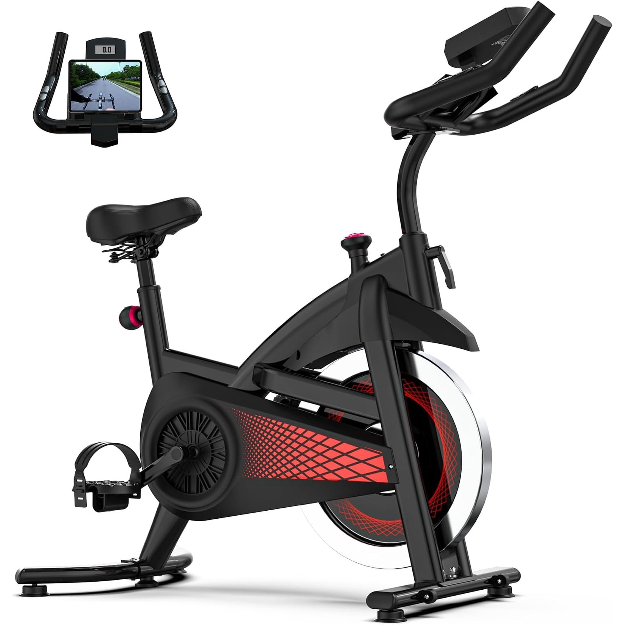 Exercise with , Felt Pad Stationary - 300lb Weight Capacity Quiet Belt Drive Indoor Cycling for Cardio, Adjustable Handlebar & Extra Soft Seat, Digital LED