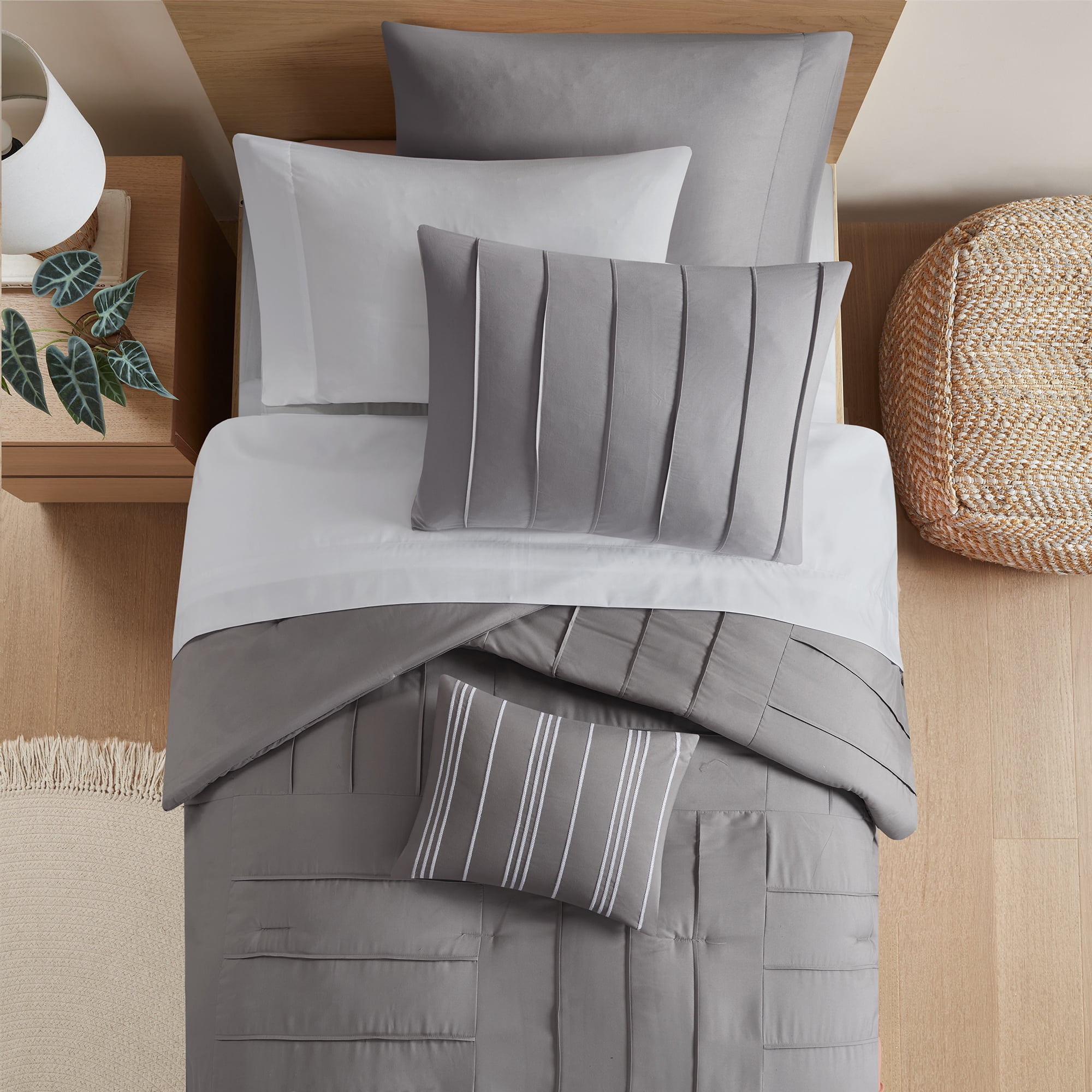 Mainstays All in One Reversible Comforter and Sheet set- 8 Piece, Twin, Grey Texture