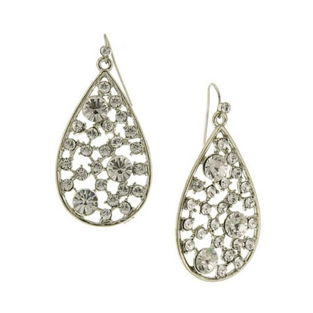 1928 Jewelry Girls Silver-Toned Crystal Open Work Multi-Stone Pearshape Earrings