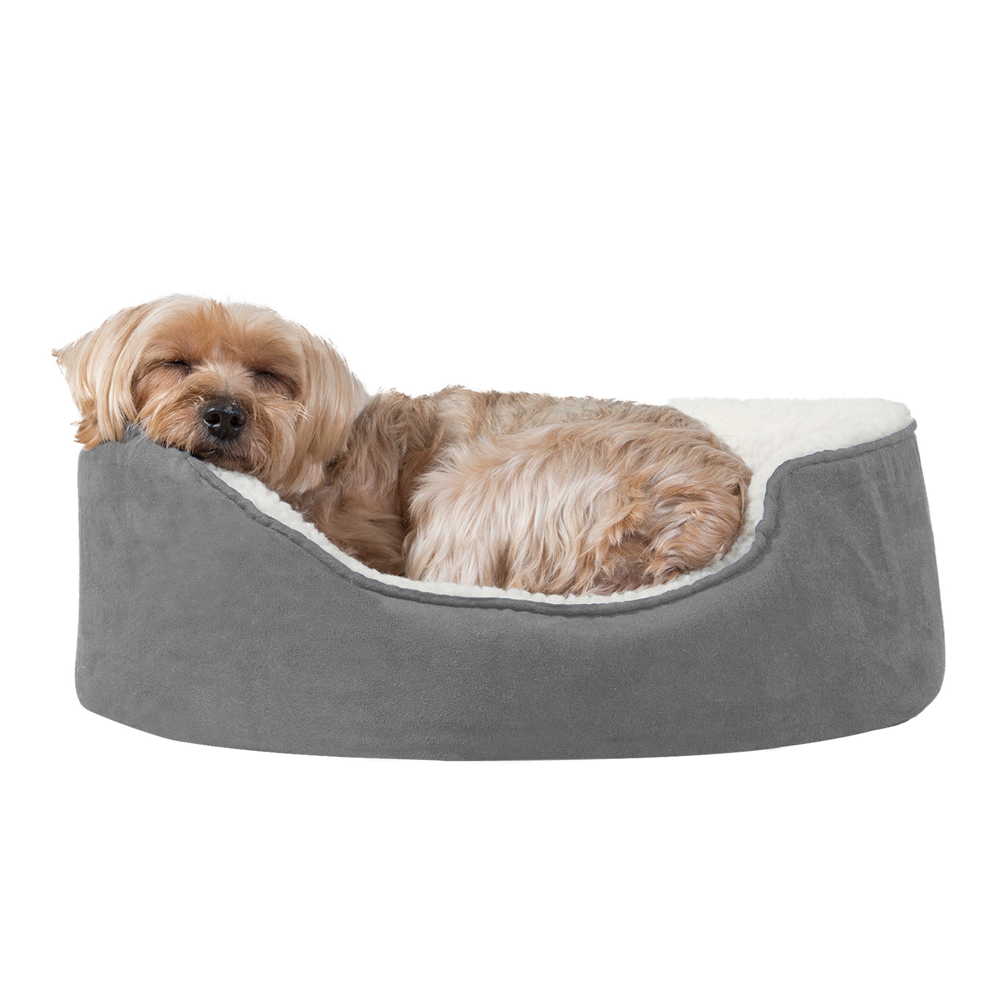 Orthopedic Faux Sheepskin & Suede Oval Lounger Pet Bed for Dogs & Cats