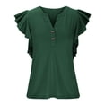 thumbnail image 4 of JGGSPWM Women's Fashion Relaxed Short Sleeve V Neck Solid Blouses Plus Size Button up Ruffle Sleeve Plain Soft Tops Green XXL, 4 of 6
