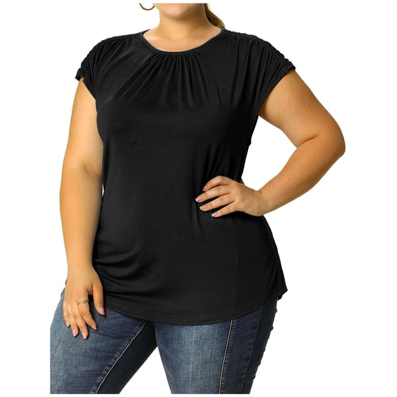 MODA NOVA Juniors' Plus Size Ruched Short Sleeve Blouse Summer Casual Top Black 1X