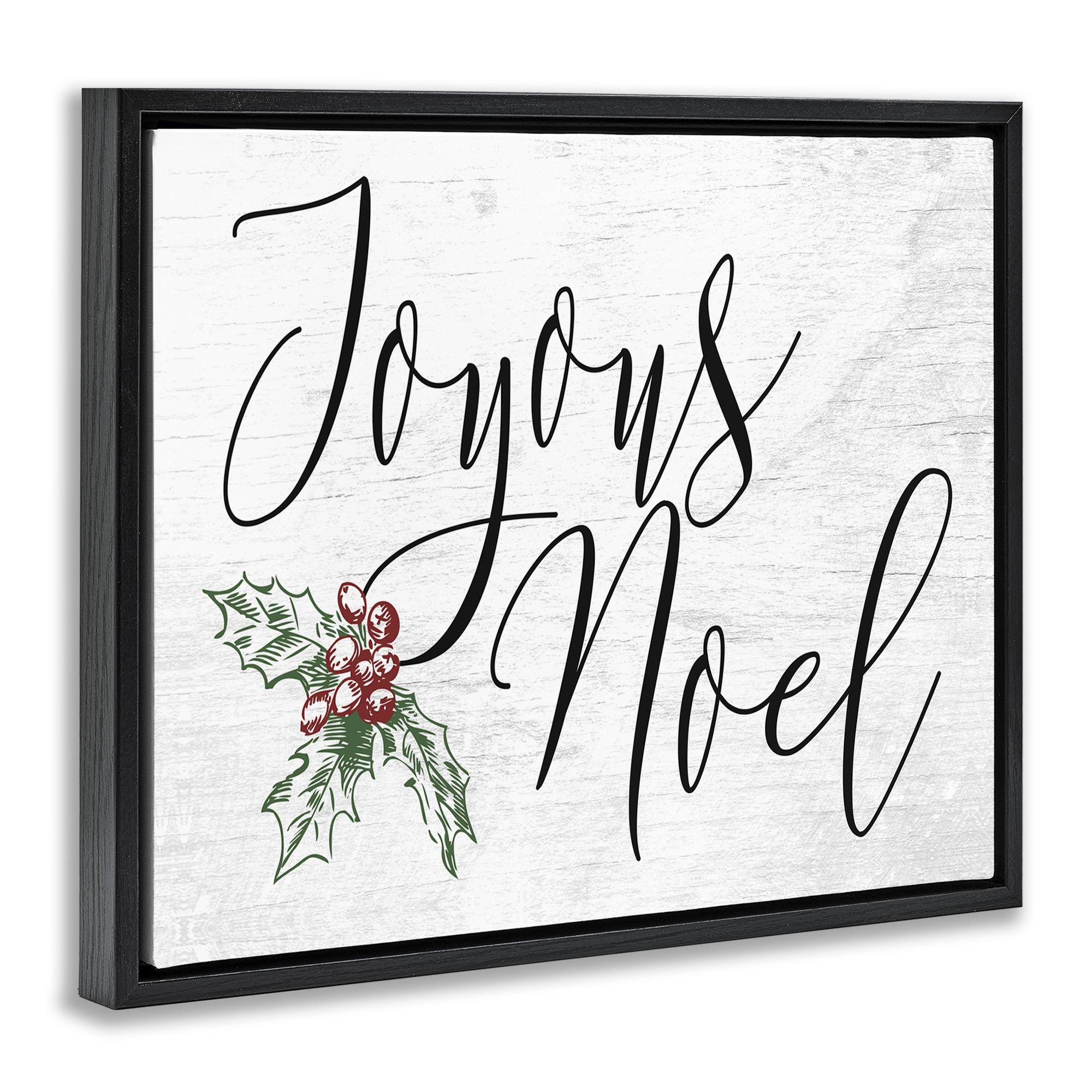 Stupell Industries Joyous Noel Christmas Botanicals Holiday Painting Black Floater Framed Canvas Art Print Wall Art, 31 x 25