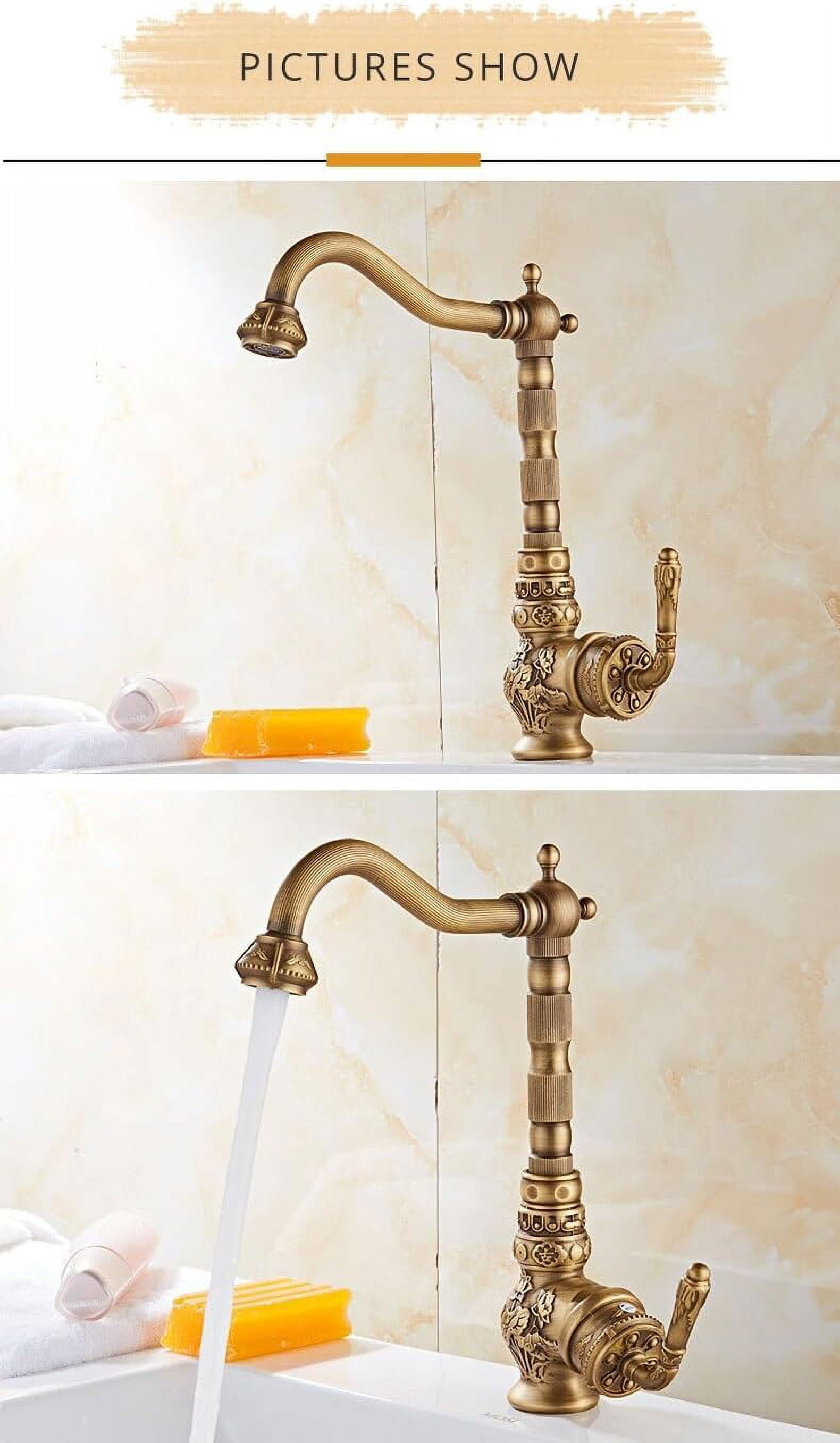 Basin Faucet Bathroom Sink Faucet Single Handle Brass and Ceramic Gold Vintage Hot Cold Mixer Tap Crane Luxury Gold Finished