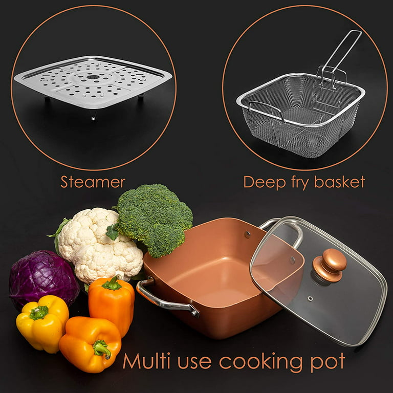 Copper Chef Non-Stick Square Fry Pan 5-Piece Set, 8 Inch Griddle
