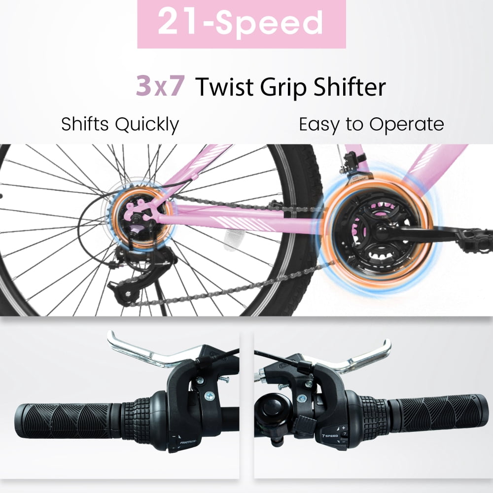 A24208D Mountain Bike 24/26 Inch, High-Density Carbon Steel Frame, 21 Speed, Front Suspension, Dual V-Brakes, 80% Pre-Assembled for Men Women Teens