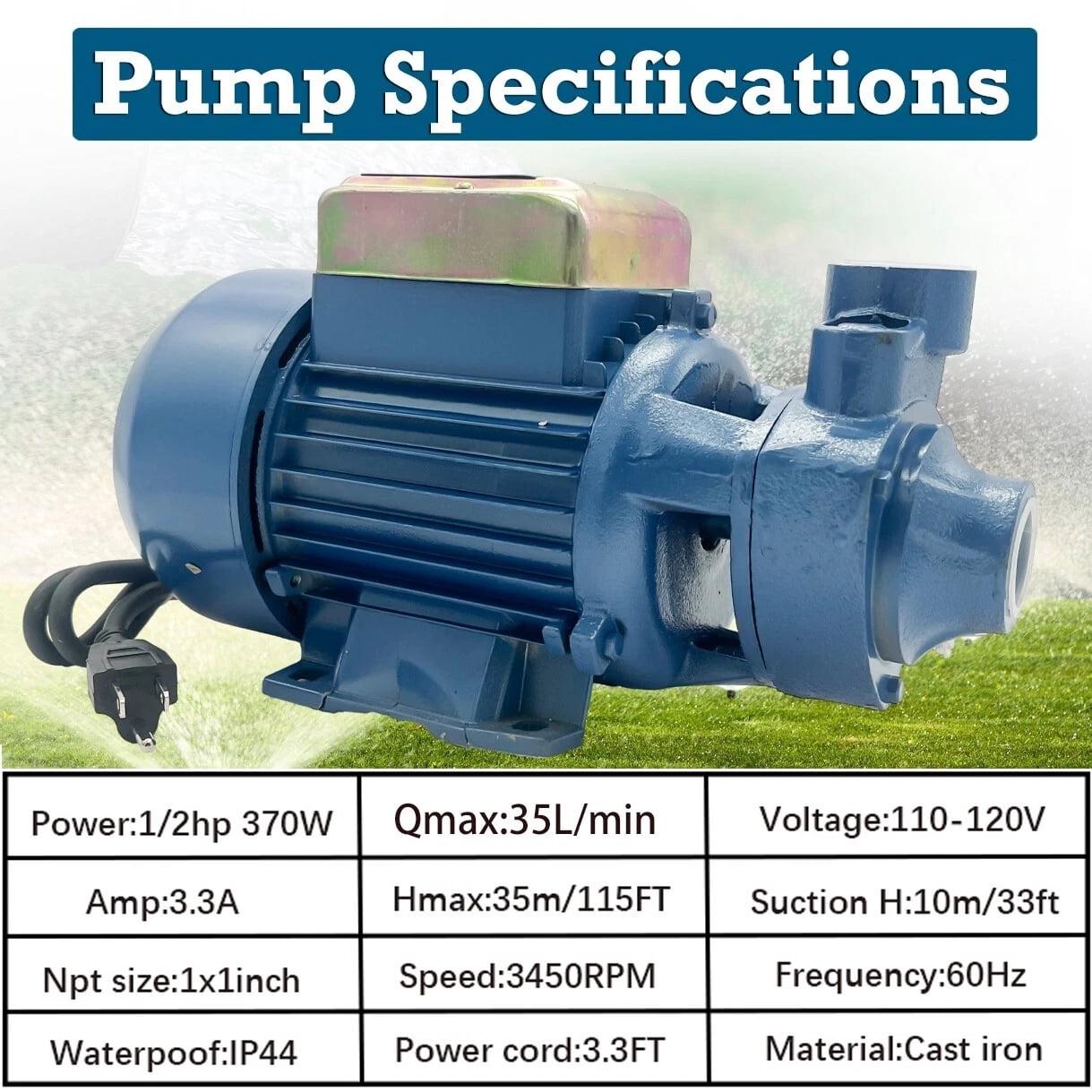 iMeshbean 1/2Hp Clear Water Pump Electric Centrifugal Self Priming Pump Industrial Farm Pool