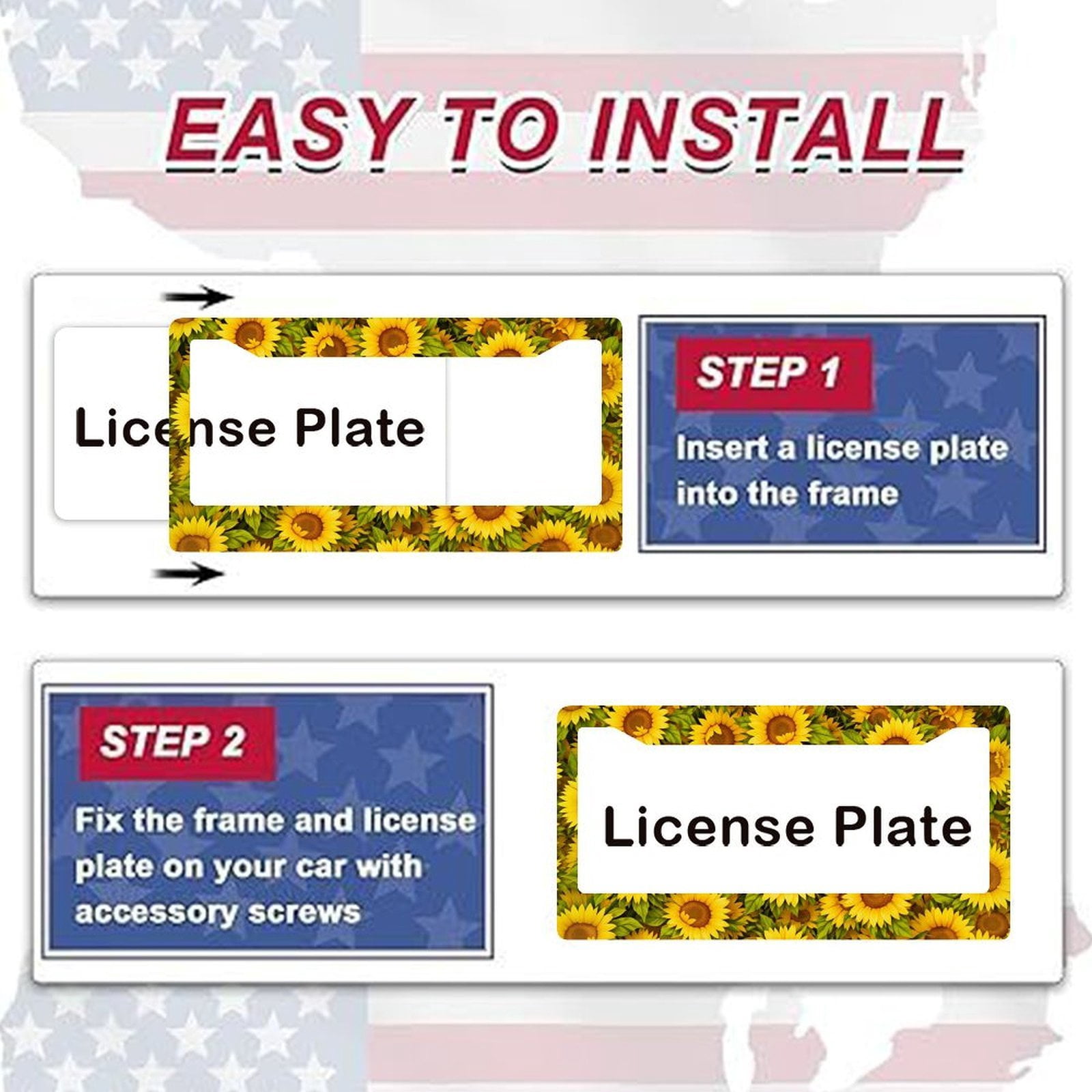 2PC Sunflower License Plate Frame Floral, Cute License Plate Frames for Women, Boho Cottagecore Car Plate Frame, Aesthetic Car Decor, Car Gift  Plate Frame Style 6.3x12.2inch(16x31cm)