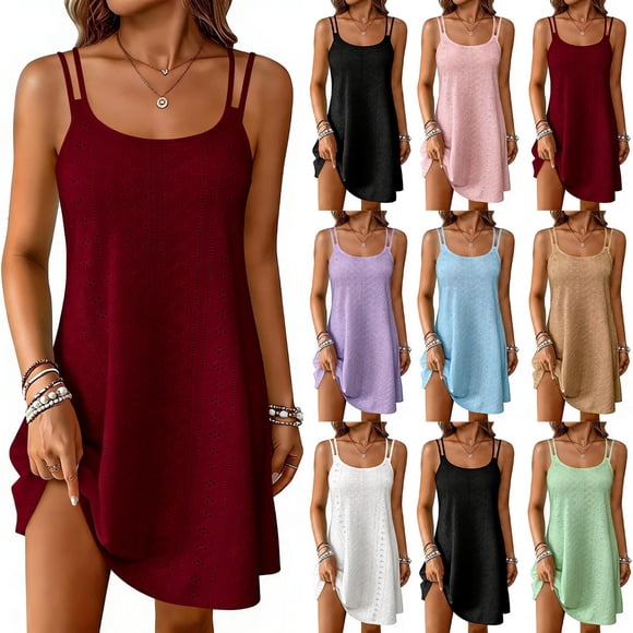 Sentmoon Plus Size Prom Dress Summer 2026 Solid Color Sleeveless Crew Neck Modest Dress Regular Fit Spaghetti Strap for Work and Office M