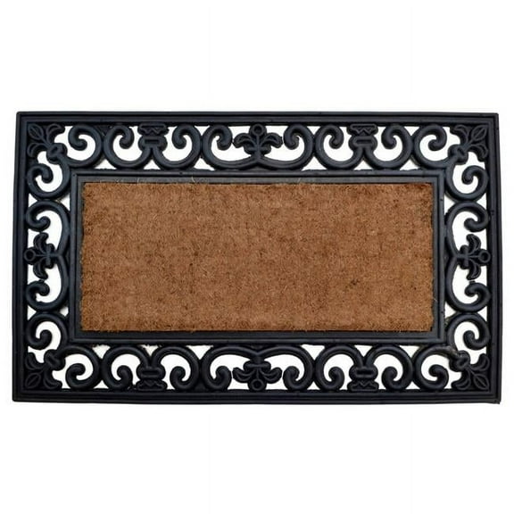 HomeRoots 572170 Rectangle 18 x 30 in. Beige & Black Rubber & Coir Outdoor Machine Made Door Mat