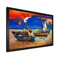thumbnail image 2 of Designart 'Boats On The Water With Dark Blue Sky I' Lake House Framed Art Print, 2 of 4