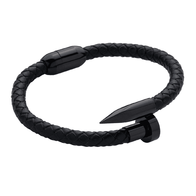 Pulsera para Hombre LUCKMAN de Clavo Piel Vegana y Acero Inoxidable Modelo Jack Negro UNITALLA