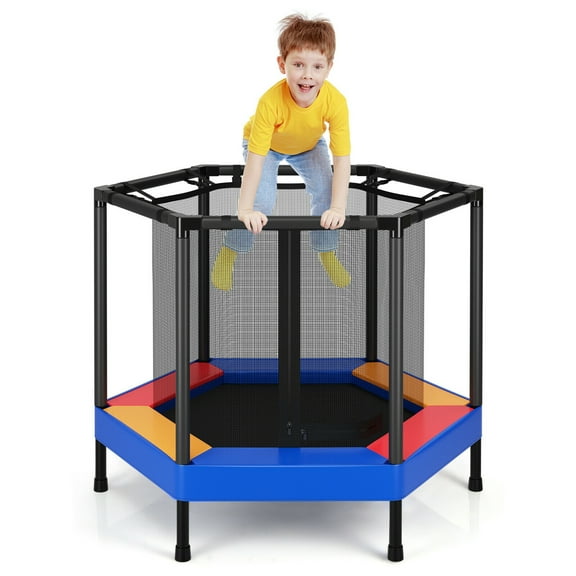 Gymax 48'' Hexagonal Kids Trampoline Recreational Bounce Jumper W/Foam Padded Handrails