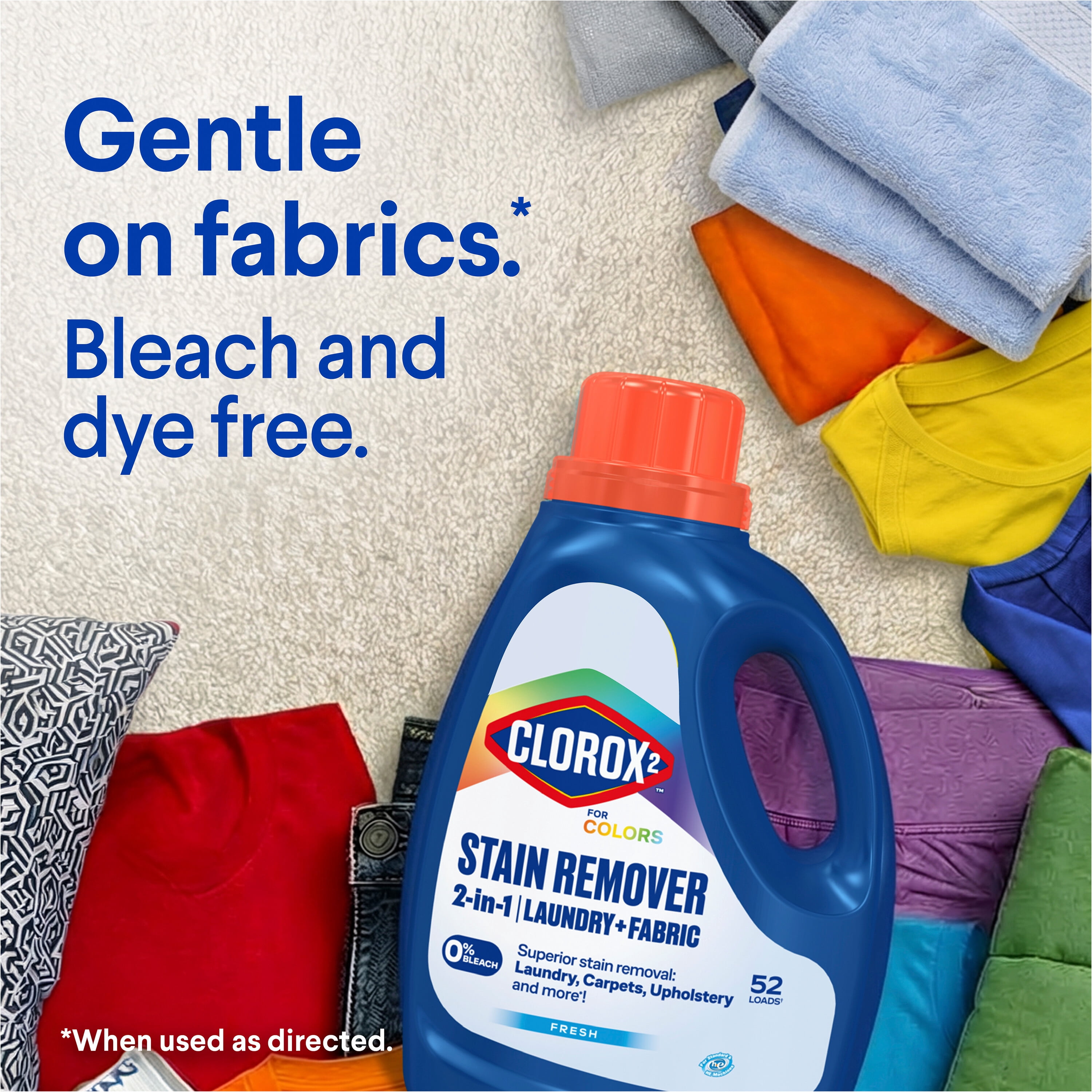 Clorox 2 For Colors Stain Remover, 2 in 1 Laundry + Fabric, Bleach Free, Fresh Scent, 88 Fl Oz.