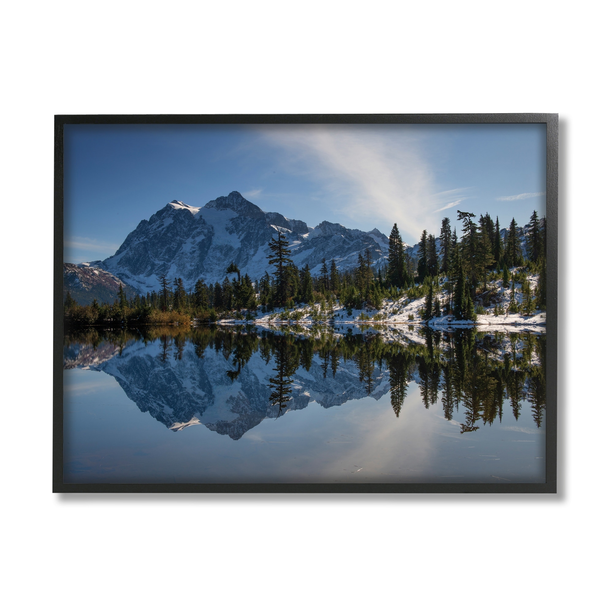 Winter Lake Snowy Mountain Landscape Water Reflection 20 in x 16 in Framed Photography Art Print, by Stupell Home Décor
