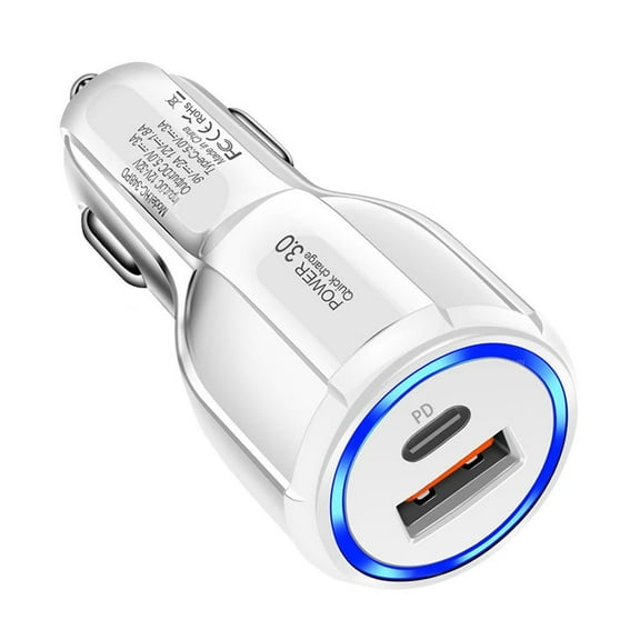 USB C Car Charger, Dual USB-C & USB-A Car Power Adapter PD/QC Fast Charging Cigarette Lighter for iPhone 16/15/14/13/12/11/Pro Max, iPad, Samsung Galaxy S24/S23/S22/S21, Pixel, Android (White)