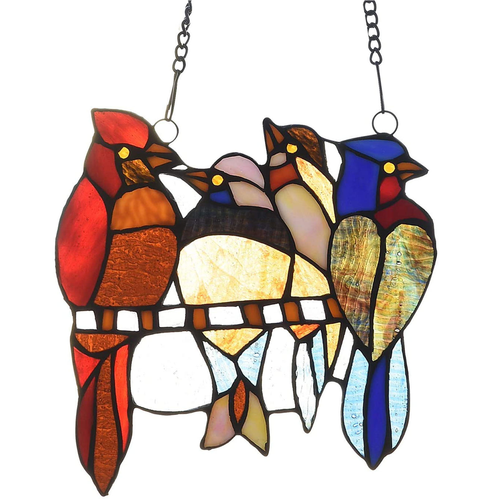 Stained Glass Window Hangings Multicolor Birds on a Wire High 