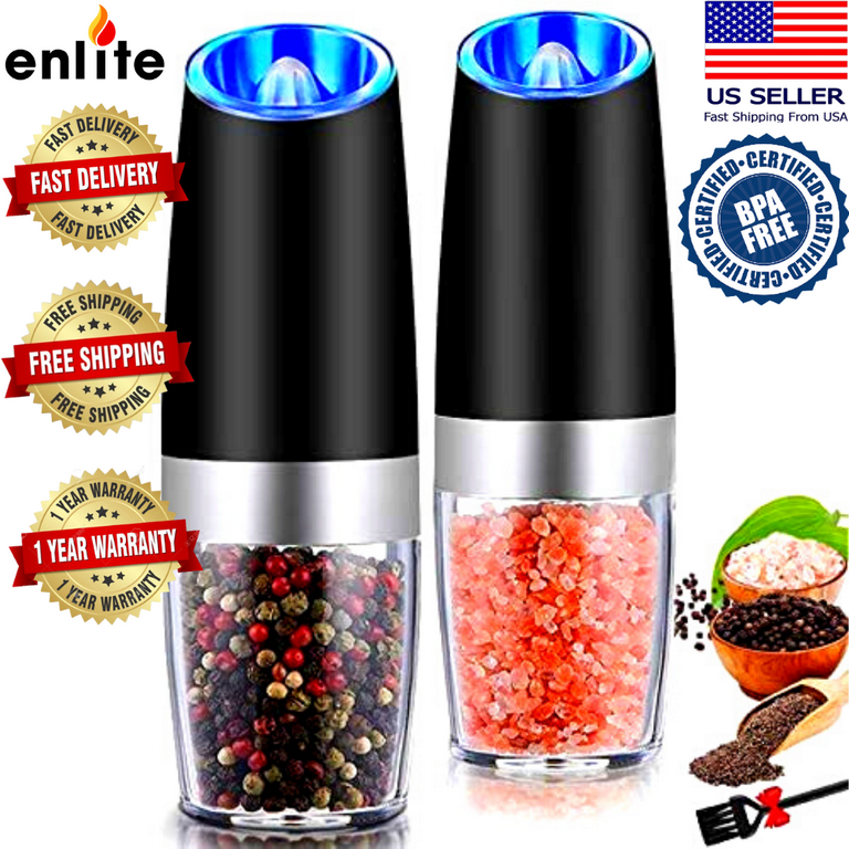 Gravity electric salt and pepper grinder set