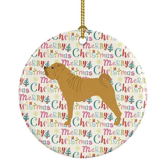 Shar Pei Merry Christmas Ceramic Ornament 2.8 in x 2.8 in