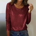 thumbnail image 2 of HongQid Sequin Tops for Women Long Sleeve Blouse for Women Dressy Sparkly Tops Crew Neck Outfits for Party Glitter Tops, 2 of 8