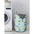 thumbnail image 3 of Summer Laundry Bag, Young Boys Swimming in the Pool with Balls and Duck Floats Drawn by Hand, Basket with Handles Drawstring Closure for Laundromats, 13" x 19", Pale Teal Multicolor, by Ambesonne, 3 of 4