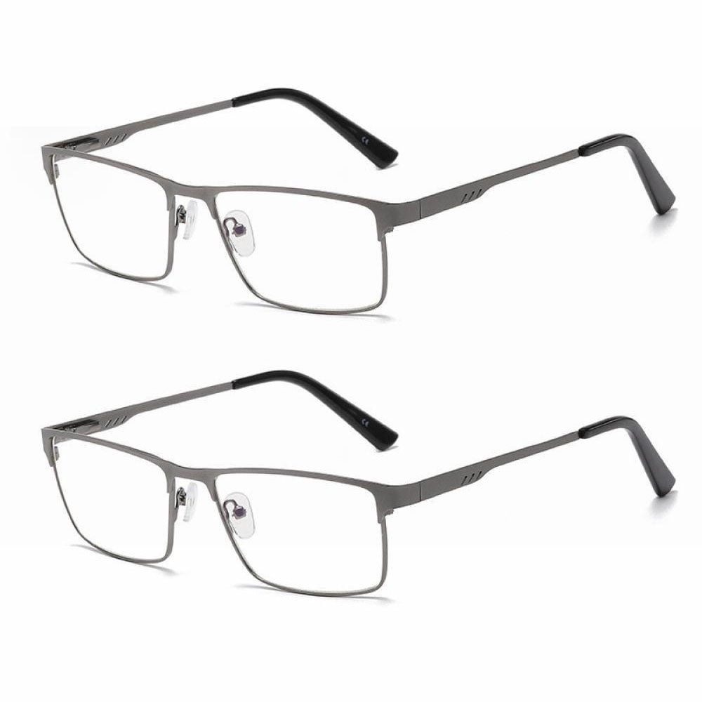 2 Pairs of Mens Classic Rectangle Reading Glasses +5.0, Metal Gunmetal Spring Hinges Classic HD Rimmed High Power Readers 5.0