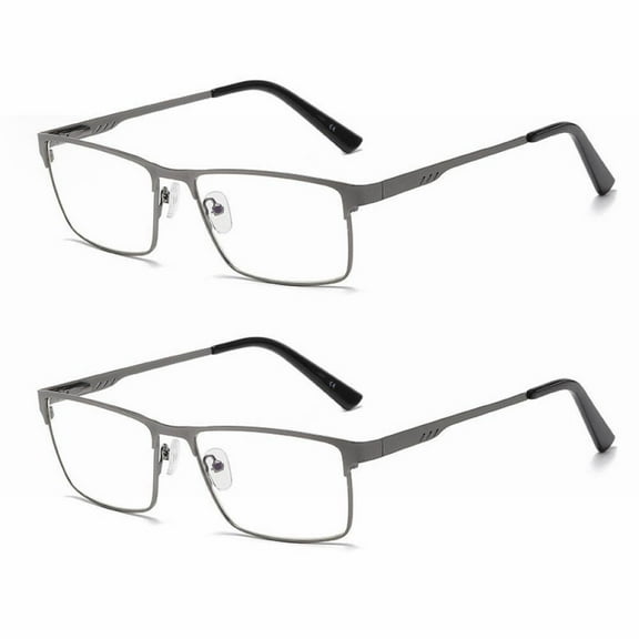 2 Pairs of Mens Classic Rectangle Reading Glasses 5.0, Metal Gunmetal Spring Hinges Classic HD Rimmed High Power Readers 5.0