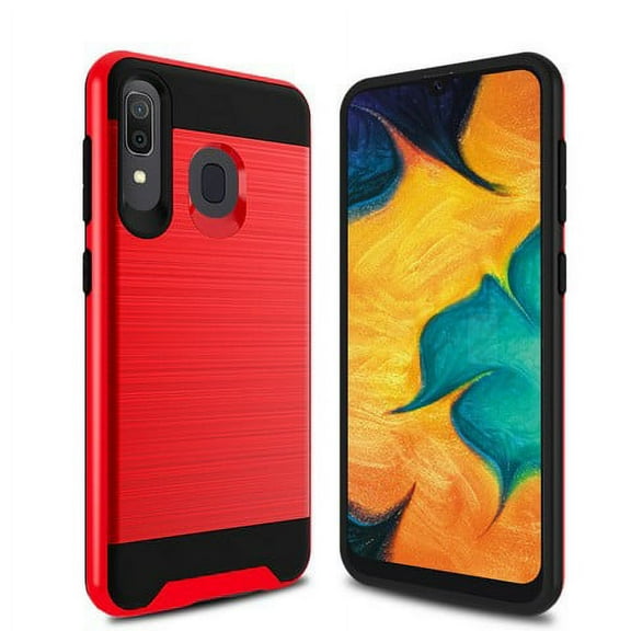 Samsung Galaxy A20 Phone Case, 2-Piece Style Hybrid Shockproof Hard Case Cover with Hybird Shockproof-Red