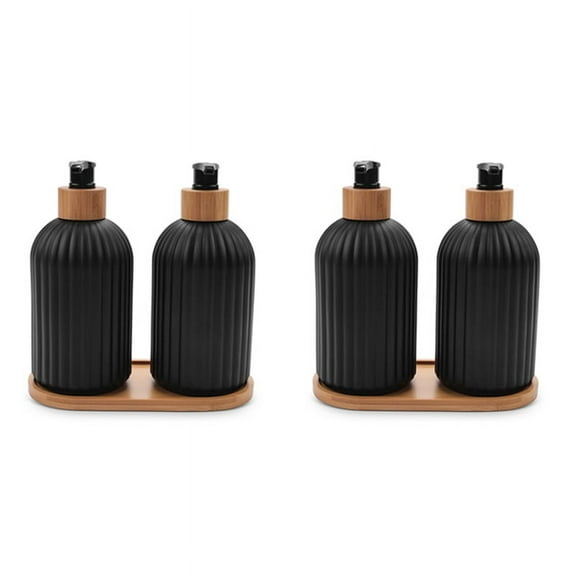 14Oz Glass Soap Dispenser with Wooden Tray, 4 PCS Hand and Dish Soap Dispenser Set, Kitchen Bathroom Farmhouse Decor