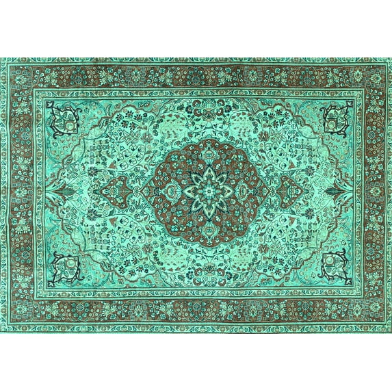 Ahgly Company Indoor Rectangle Medallion Turquoise Blue Traditional Area Rugs, 2' x 5'