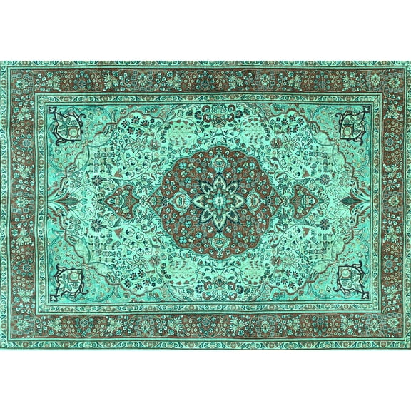 Ahgly Company Indoor Rectangle Medallion Turquoise Blue Traditional Area Rugs, 5' x 7'