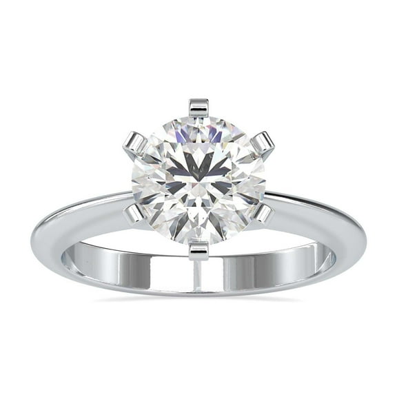 Meryn Jewelry 1.67 Ct Round Cut Moissanite Solitaire with Accents Ring - 14K White Gold Plated Engagement Ring for Women - Wedding Jewelry - Ideal Gift for Her - Birthday or Anniversary
