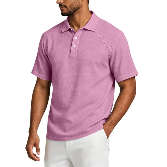 OIOLOYJM Mens Polo Shirts Raglan Short-Sleeve Relaxed Fit Casual Quick Dry Cotton Linen Golf Shirts Basic Work Workout Collared Tops Light pink XL