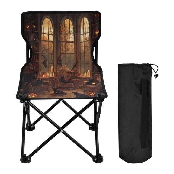 WOBOGO Halloween Cat Camping Chair Convenient Four Corner Backrest Folding Stool Can Hold Up to 220lbs