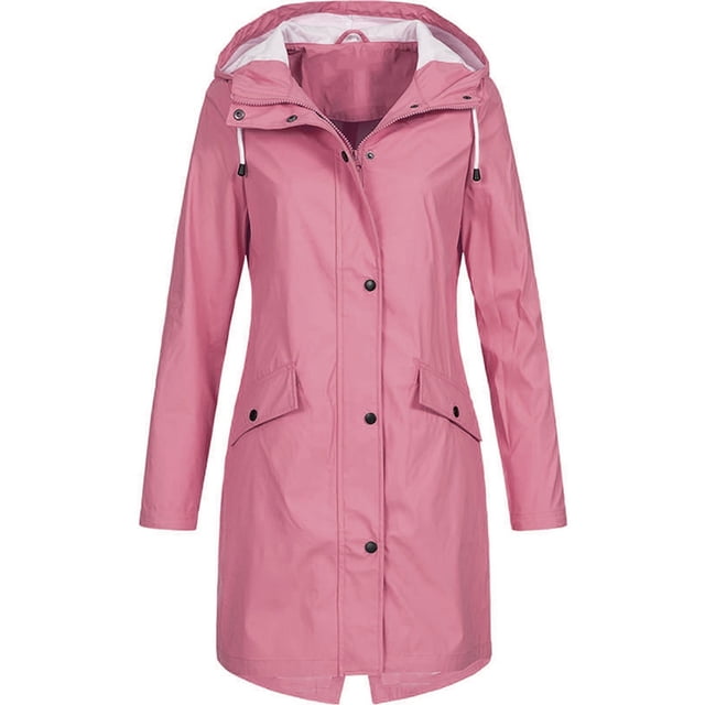 Jackets Women Solid Rain Jacket Outdoor Plus Size Waterproof Hooded Raincoat Windproof Womens Spring Jacket on Clearance