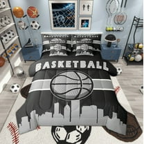 Erosebridal Young Gamer Twin Comforter Set 7-Piece Basketball Bedding Comforter Sets, Sport Theme Bed in a Bag Black Grey Gray Bedding Set