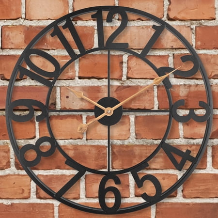 Outdoor Clocks for Patio, Large Outdoor Pool Clock, Vintage Metal Outdoor Clock Battery Operated, European Industrial Skeleton Wall Clock for Backyard/Garden/Fence, 14 in
