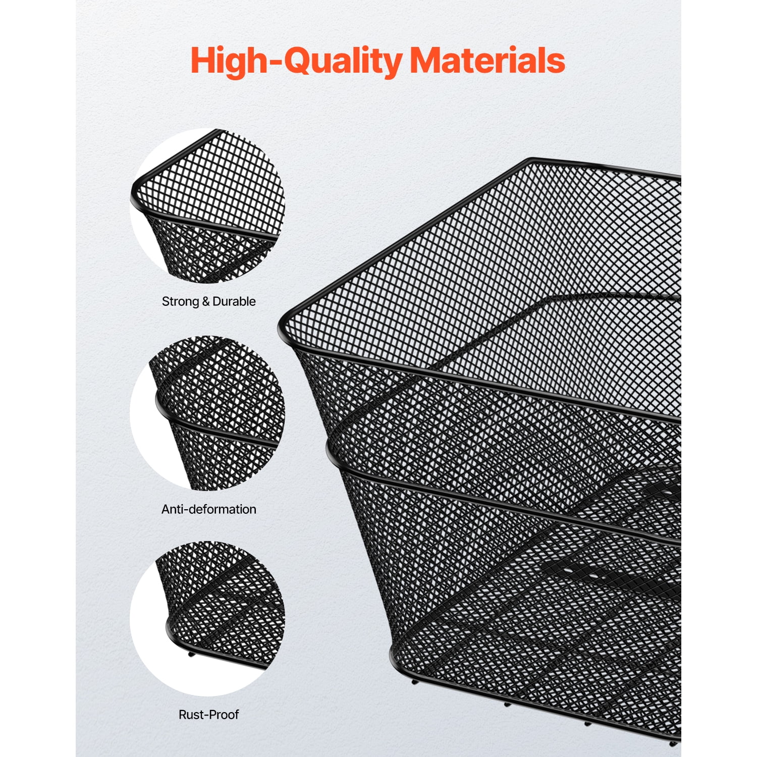 KFFKFF Rear Bike Basket, Durable Metallic Mesh Cycling Basket with Cargo Net & Weatherproof Cover, Robust Metal Back Bicycle Basket, Fits Most Rear Bike Racks, Mounting Hardware Included