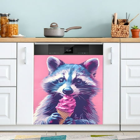 

Raccoon Eating Ice Cream Dishwasher Magnet Refrigerator Magnetic Cover Washing Machine Magnet Sticker Kitchen Decor