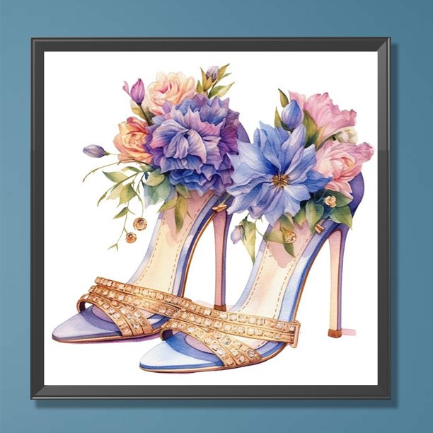 Pintura de diamante 5D DIY taladro redondo completo Kit de tacones altos de flores decoración del hogar 30x30cm