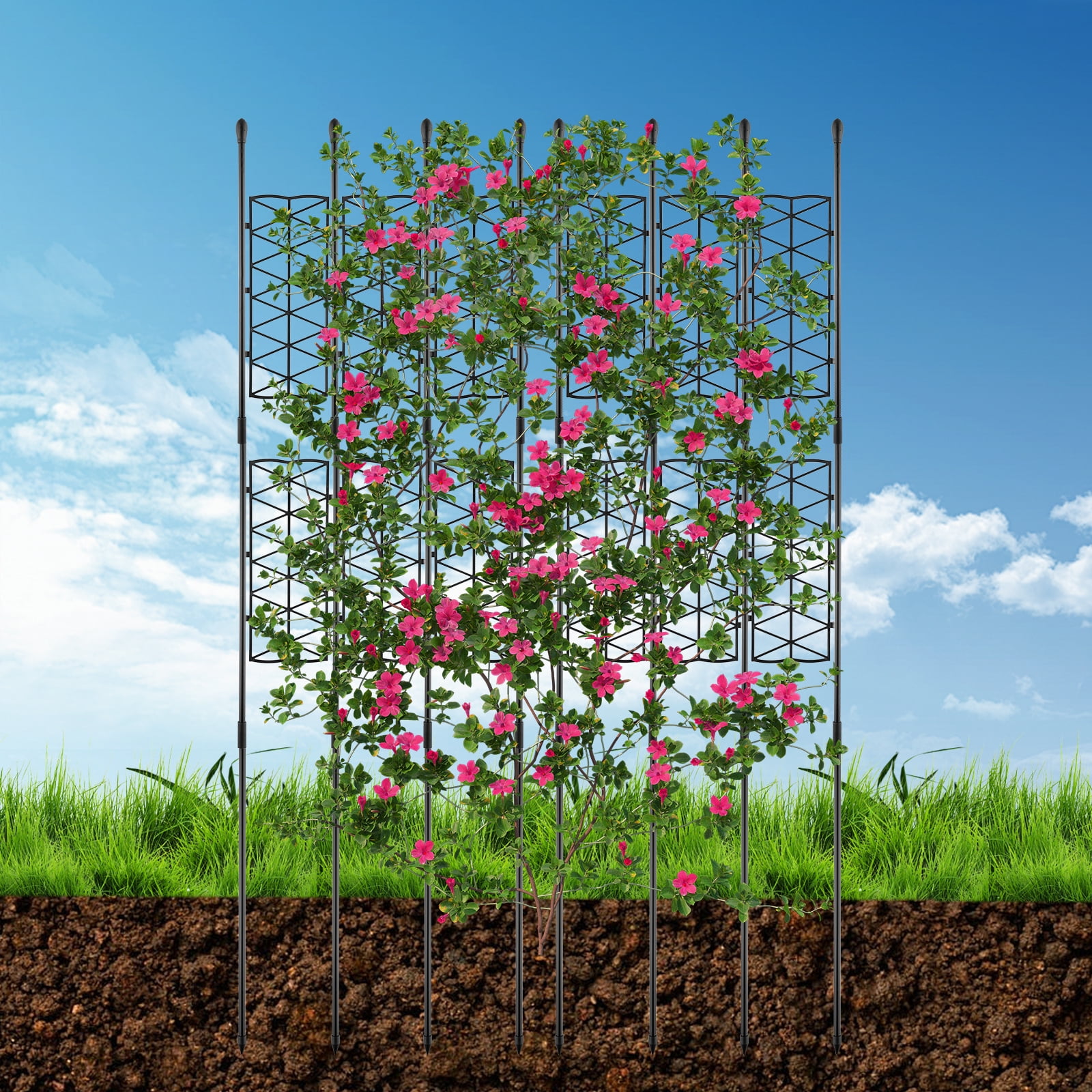 NiHome 12-Pack 50 Inches Garden Trellis for Climbing Plants Outdoor, Plant Support Trellis Cage for Clematis, Roses, Jasmine and Vines Such as Tomatoes, Grapes, Cucumbers and Blackberries