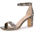 thumbnail image 1 of Sandalias Tacón Grueso Allegra K Correa Tobillo Purpurina Gunmetal US 6, 1 of 6