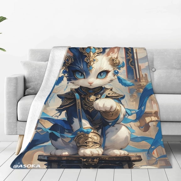 Fleece Throw Blanket Exotic Blue Cat Print Reversible Plush Fluffy Large Big Blanket for Sofa Couch Bed-40"x30"