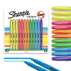 Sharpie Pocket Highlighters, Chisel Tip, 12 Count