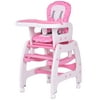 Costway 3 in 1 Baby High Chair Convertible Play Table Seat Booster Toddler Feeding Tray Pink