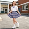 thumbnail image 5 of Kids Girls Preppy School Uniform 3-Piece Set Cotton Short Sleeve Blouse High Waist Purple Plaid Pleated Skirt with Bow Tie 3T,Size 12-13T, 5 of 6